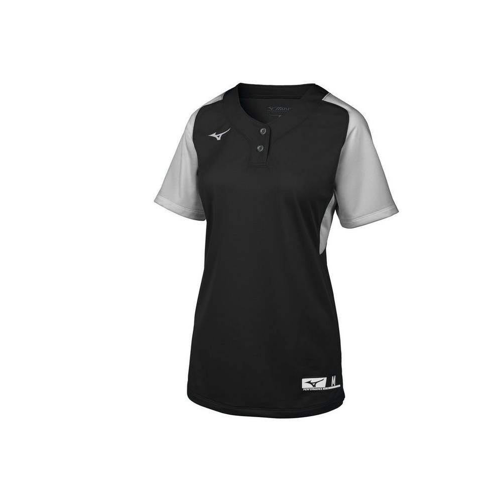 Mizuno Women's Aerolite 2-Button Softball Jersey Black/Grey (350715-XSB)